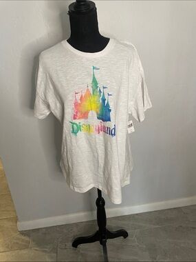 NWT Disney White Short Sleeve Tee with Rainbow Castle Graphic